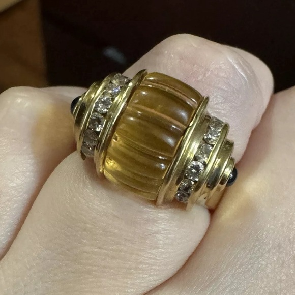 Lagos Caviar 18K Yellow Gold Citrine Diamond sapphire cabochon Ring size 8 - Picture 12 of 13